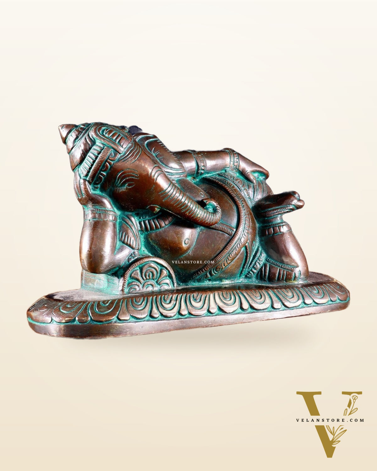 Brass Resting Lord Ganesha Statue 7.5" Chola bronze tone