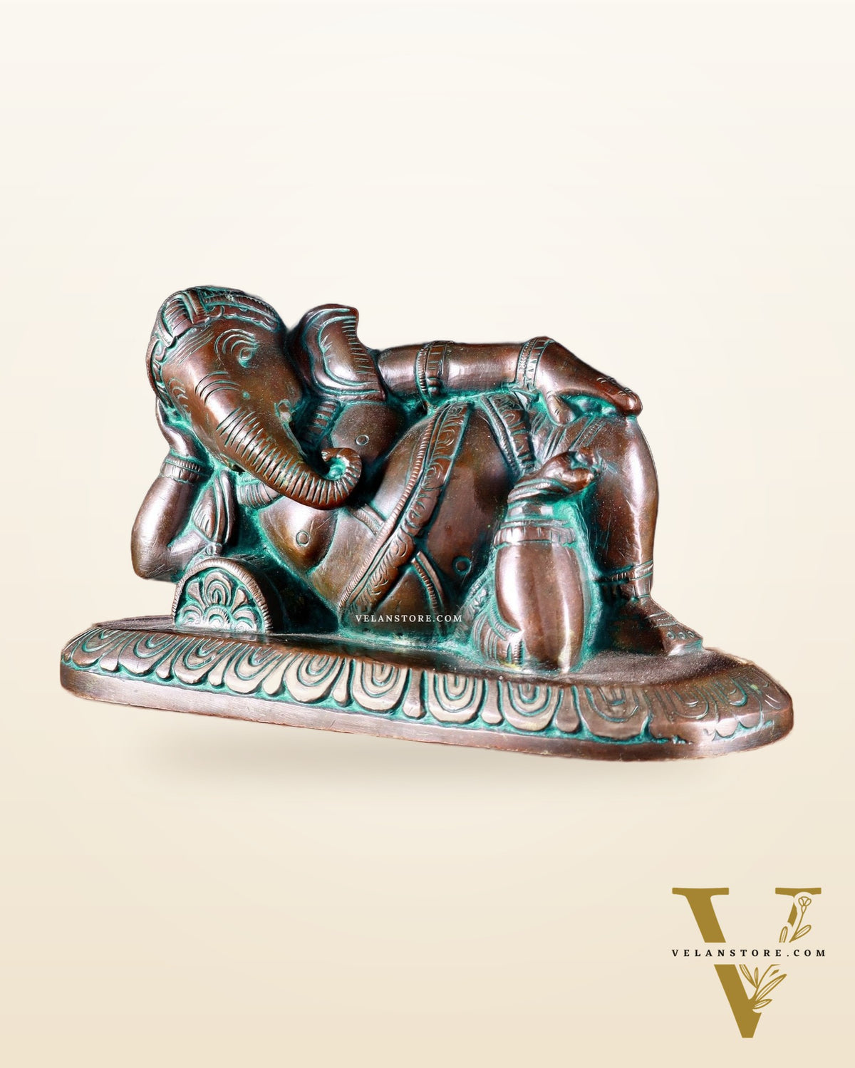 Brass Resting Lord Ganesha Statue 7.5" Chola bronze tone