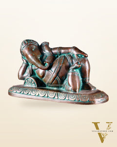 Brass Resting Lord Ganesha Statue 7.5" Chola bronze tone