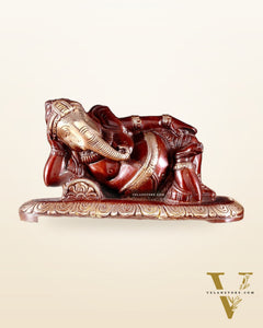 Brass Resting Lord Ganesha Statue 7.5" double tone