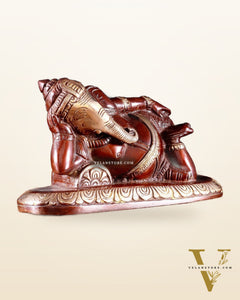 Brass Resting Lord Ganesha Statue 7.5" double tone