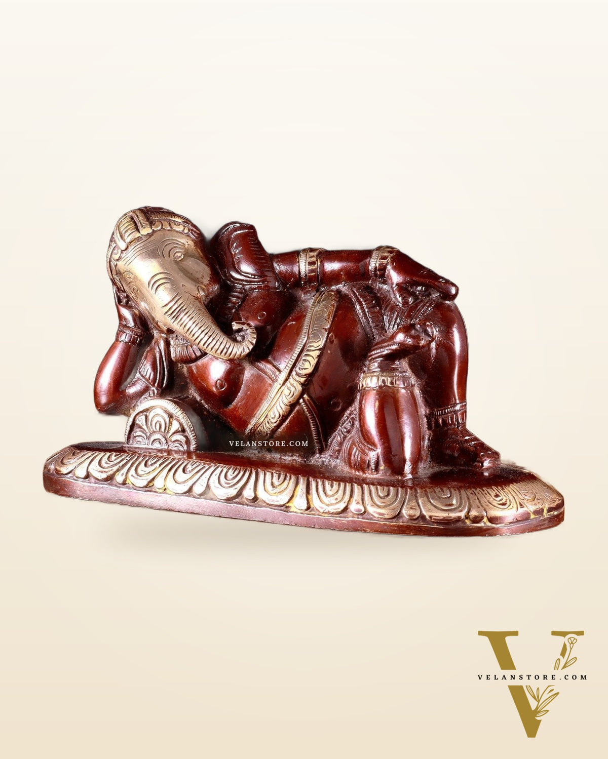 Brass Resting Lord Ganesha Statue 7.5" double tone