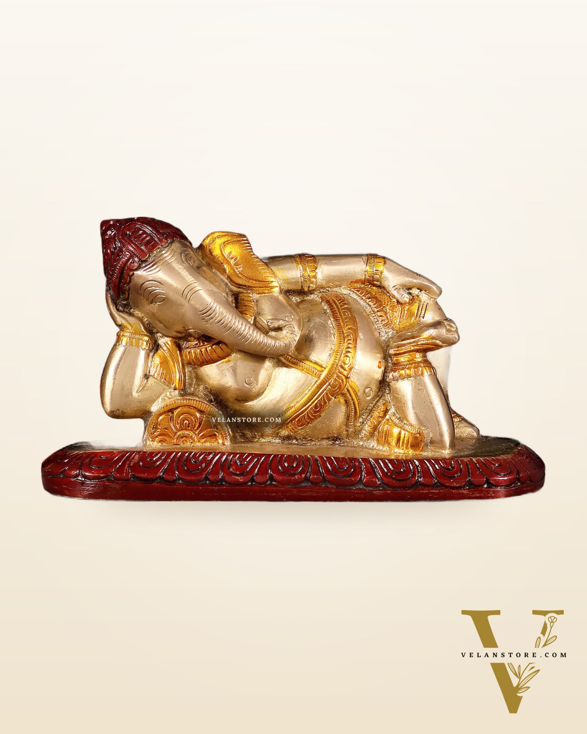 Brass Resting Lord Ganesha Statue 7.5" three tone