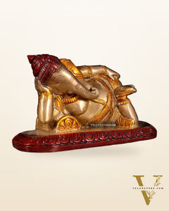 Brass Resting Lord Ganesha Statue 7.5" three tone