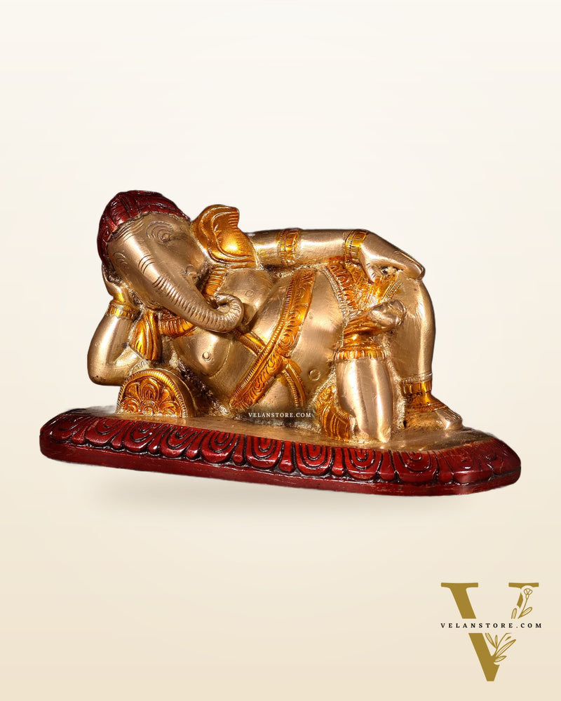 Brass Resting Lord Ganesha Statue 7.5" three tone