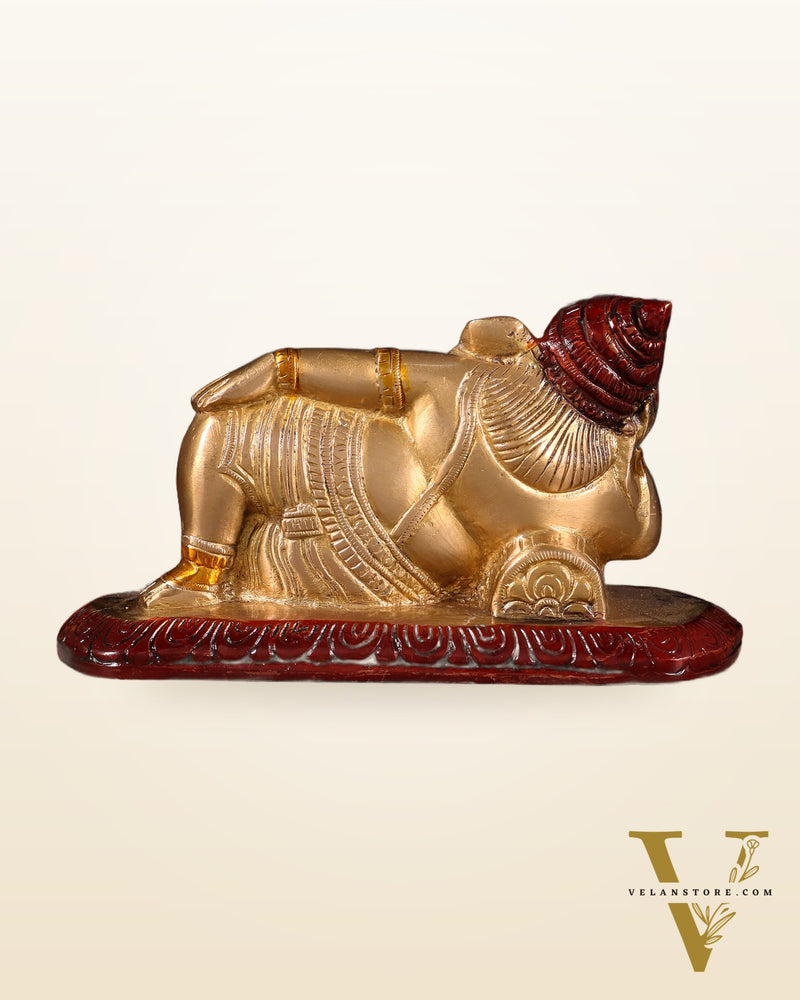 Brass Resting Lord Ganesha Statue 7.5" three tone