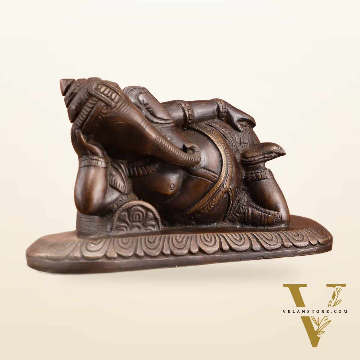 Brass Resting Lord Ganesha Statue – Burnt copper Finish, 7.5 Inch, Vintage Design