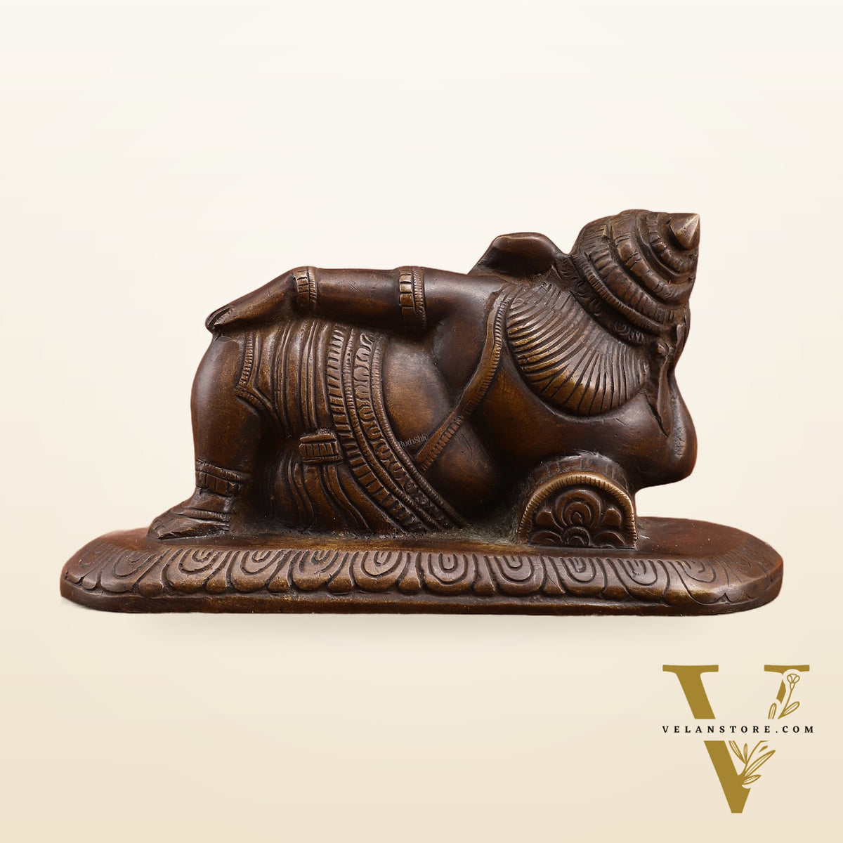 Brass Resting Lord Ganesha Statue – Burnt copper Finish, 7.5 Inch, Vintage Design