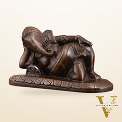Brass Resting Lord Ganesha Statue – Burnt copper Finish, 7.5 Inch, Vintage Design