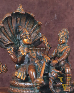 Brass Resting Vishnu Lakshmi Narayan with Shankh Chakra Statue - 8.5 Inch brown