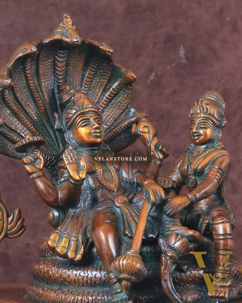 Brass Resting Vishnu Lakshmi Narayan with Shankh Chakra Statue - 8.5 Inch brown