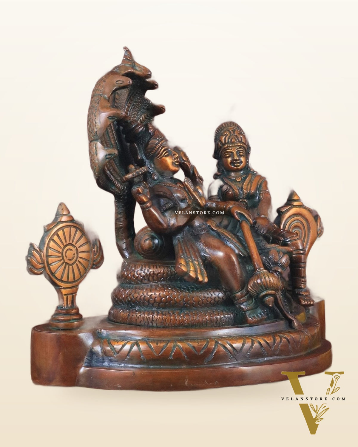 Brass Resting Vishnu Lakshmi Narayan with Shankh Chakra Statue - 8.5 Inch brown