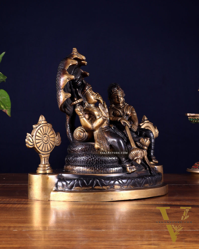 Brass Resting Vishnu Lakshmi Narayan with Shankh Chakra Statue - 8.5 Inch