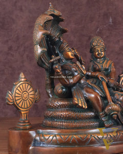 Brass Resting Vishnu Lakshmi Narayan with Shankh Chakra Statue - 8.5 Inch brown
