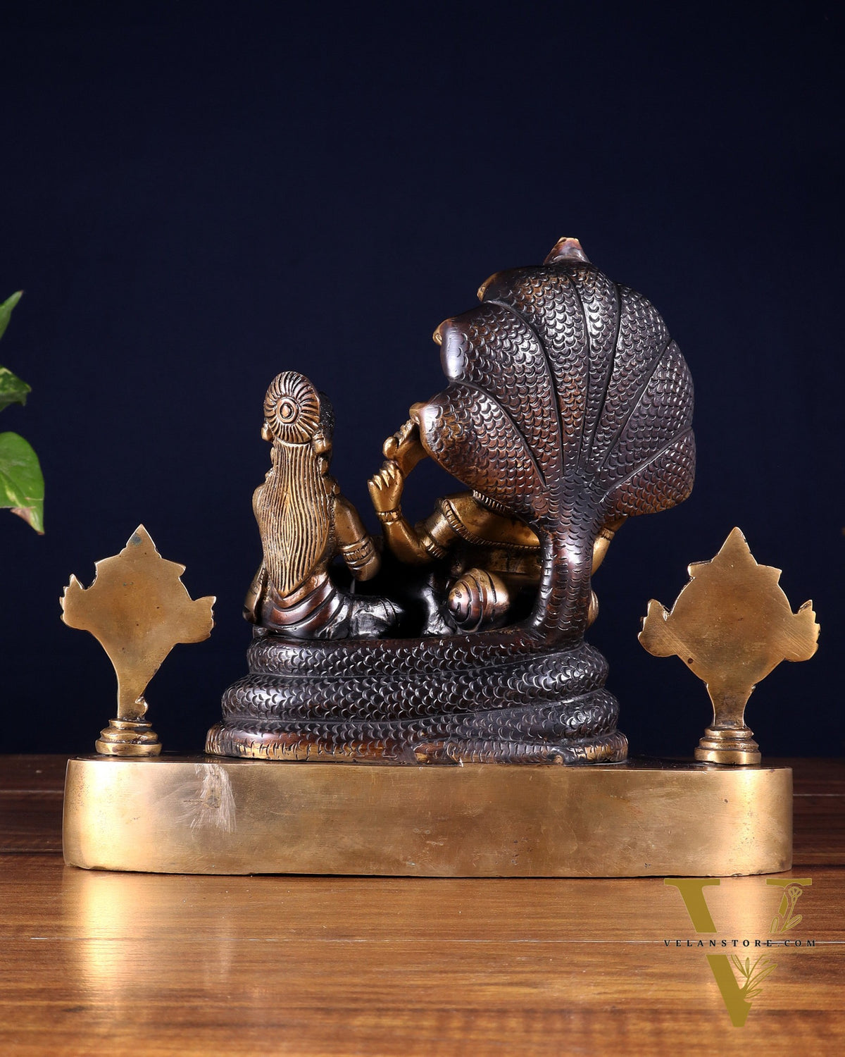 Brass Resting Vishnu Lakshmi Narayan with Shankh Chakra Statue - 8.5 Inch