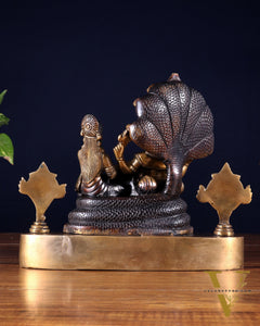 Brass Resting Vishnu Lakshmi Narayan with Shankh Chakra Statue - 8.5 Inch