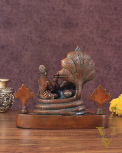 Brass Resting Vishnu Lakshmi Narayan with Shankh Chakra Statue - 8.5 Inch brown