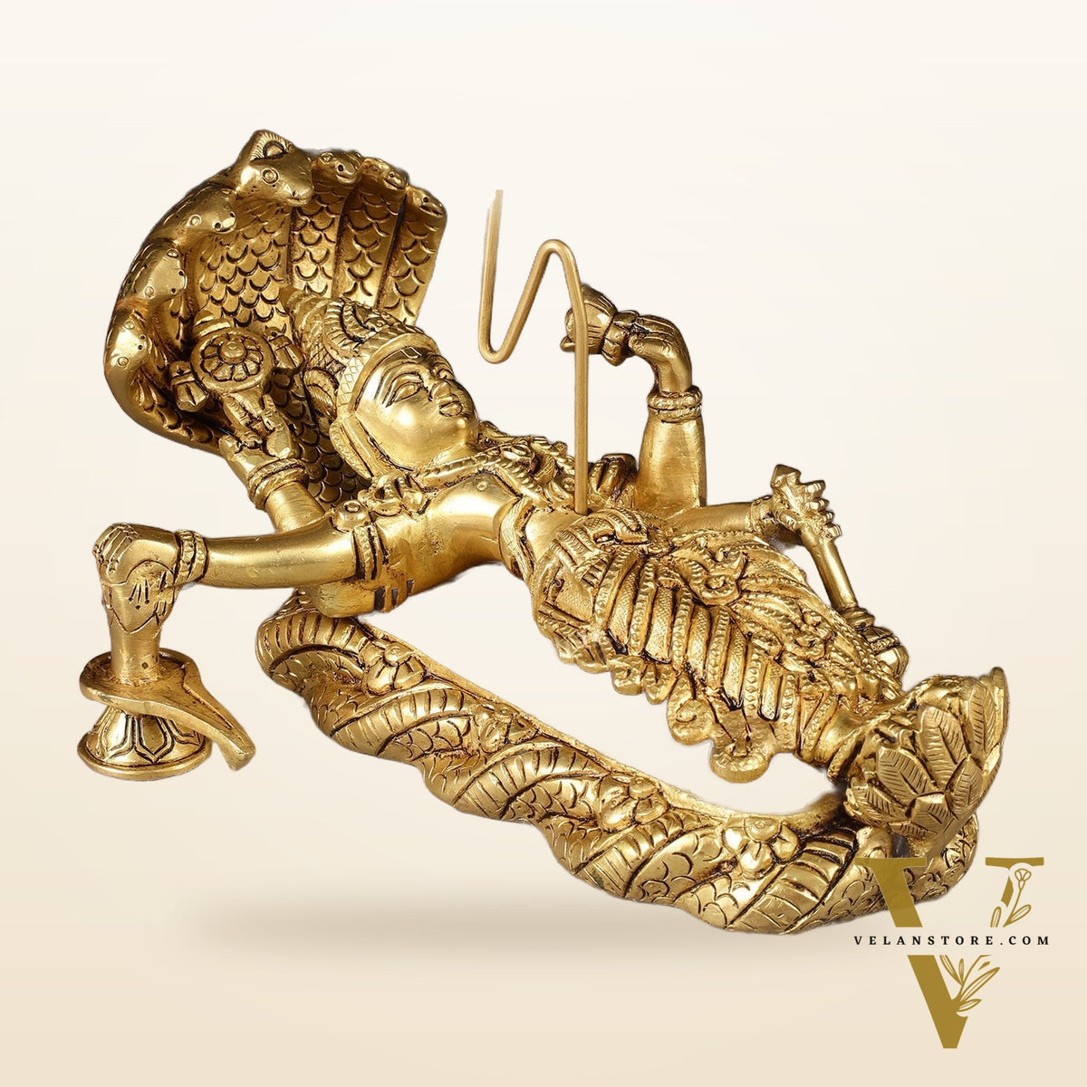 Brass Resting Vishnu with bhrama and Shiv ling