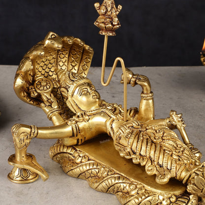 Brass Resting Vishnu with bhrama and Shiv ling