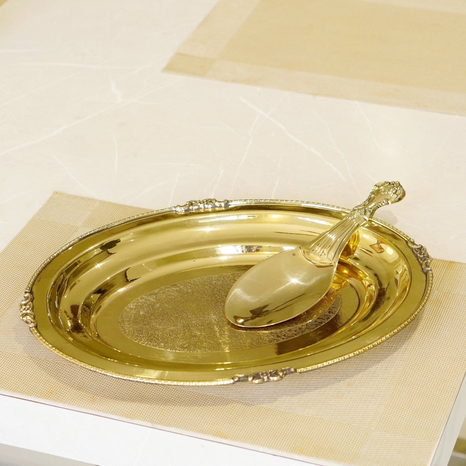 Brass Rice Plate with Rice Serving Spoon