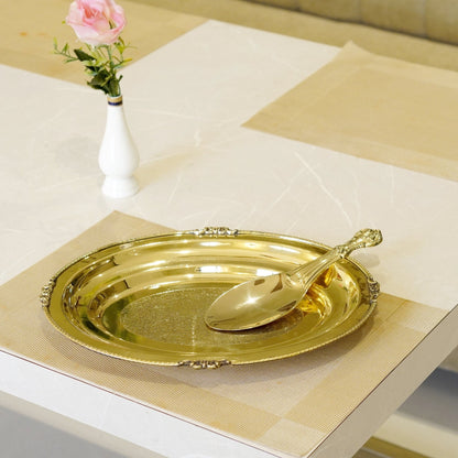 Brass Rice Plate with Rice Serving Spoon