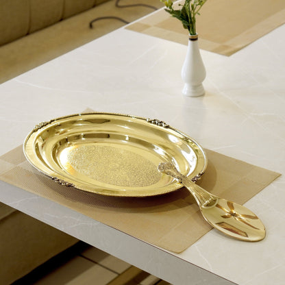 Brass Rice Plate with Rice Serving Spoon