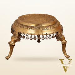 Brass Round Chowki Stool Pedestal with Elephant Legs