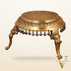 Brass Round Chowki Stool Pedestal with Elephant Legs