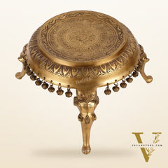 Brass Round Chowki Stool Pedestal with Elephant Legs
