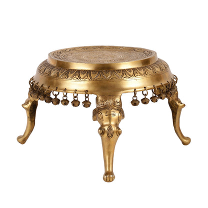 Brass Round Chowki Stool Pedestal with Elephant Legs