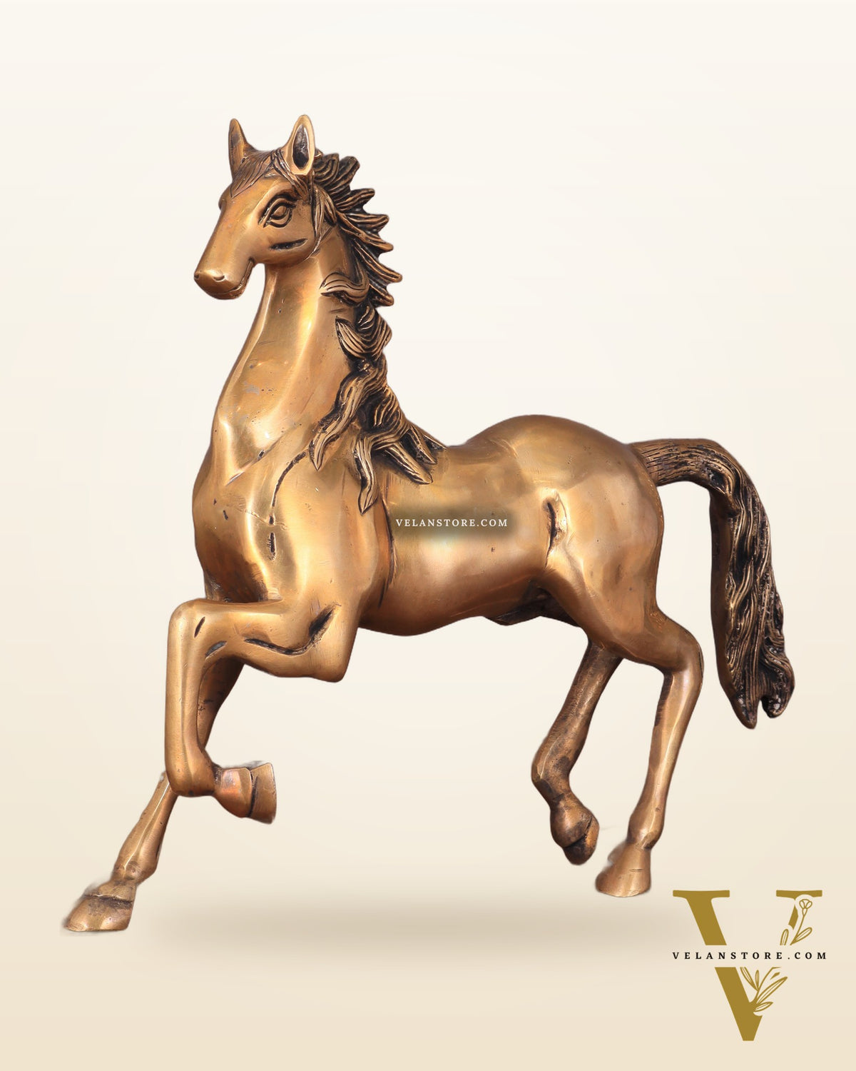 Brass Running Horse with One Leg Raised Vastu Statue 10"