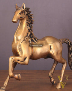 Brass Running Horse with One Leg Raised Vastu Statue 10"