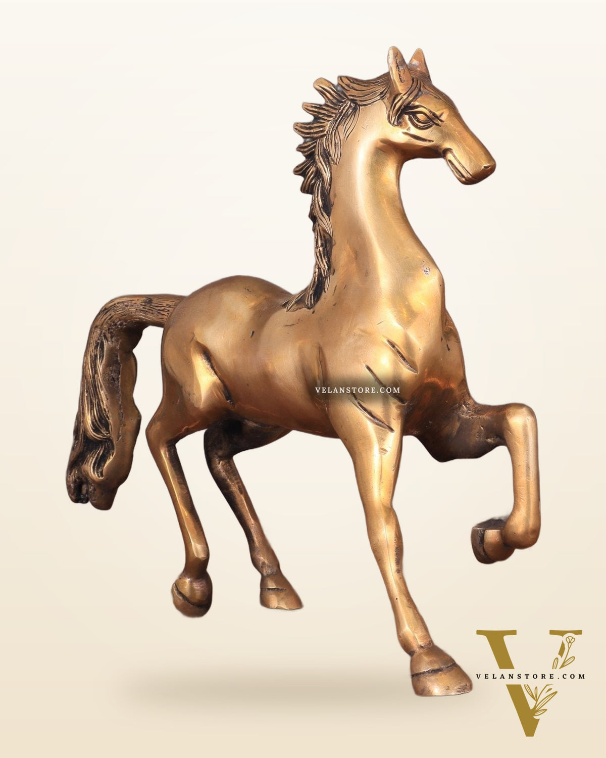 Brass Running Horse with One Leg Raised Vastu Statue 10"
