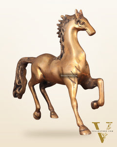 Brass Running Horse with One Leg Raised Vastu Statue 10"