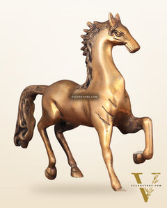 Brass Running Horse with One Leg Raised Vastu Statue 10"