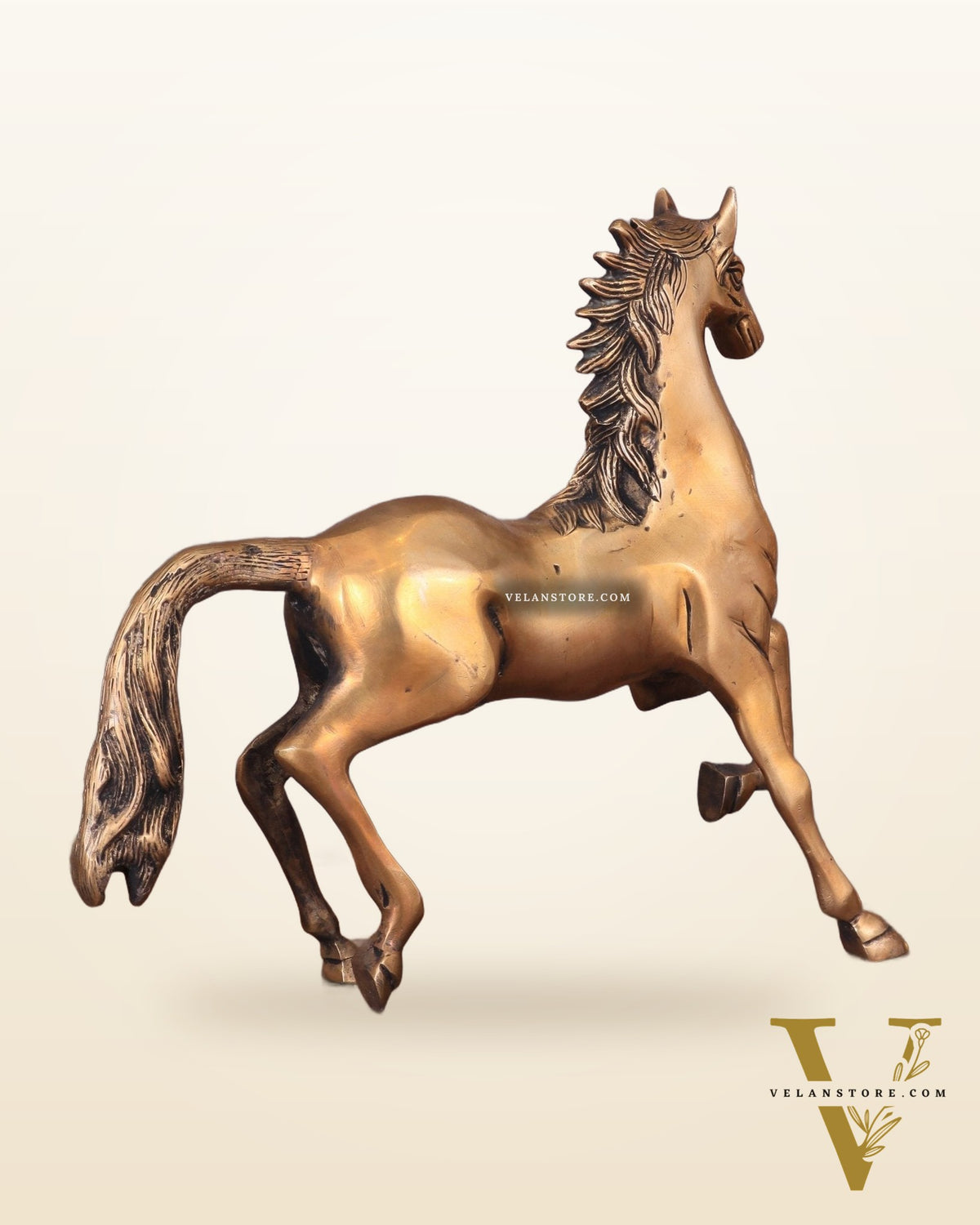 Brass Running Horse with One Leg Raised Vastu Statue 10"