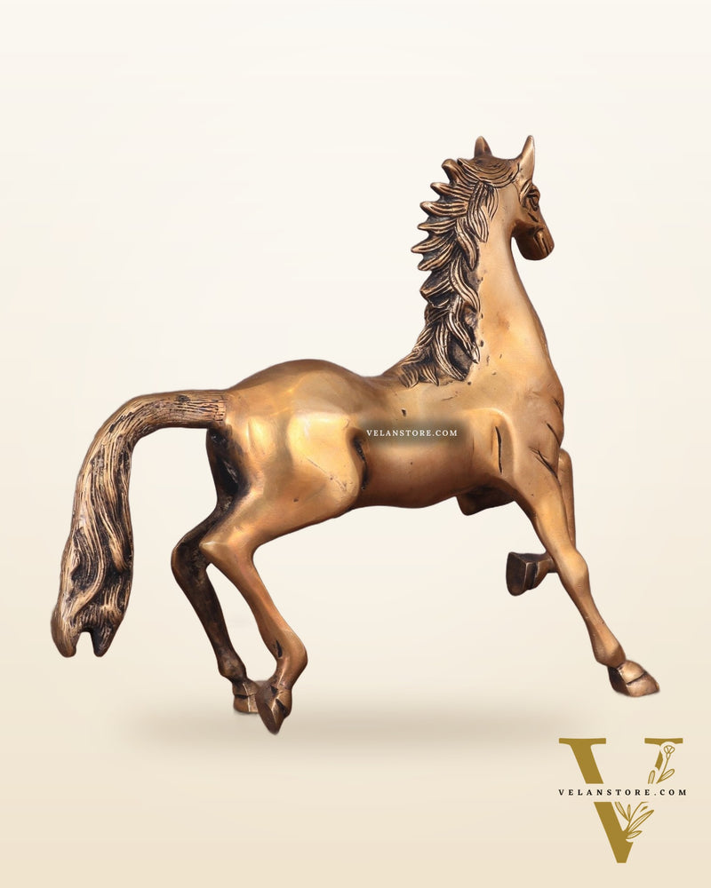 Brass Running Horse with One Leg Raised Vastu Statue 10"