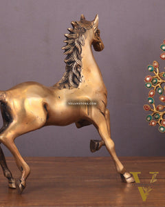 Brass Running Horse with One Leg Raised Vastu Statue 10"
