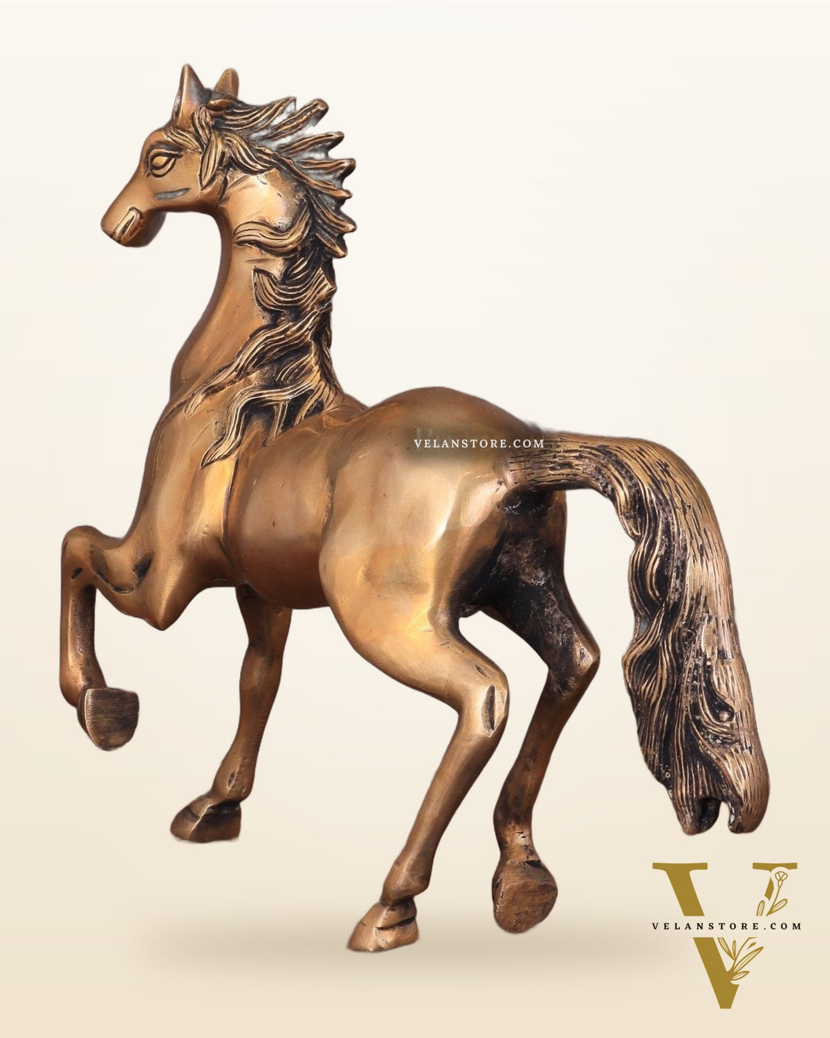 Brass Running Horse with One Leg Raised Vastu Statue 10"