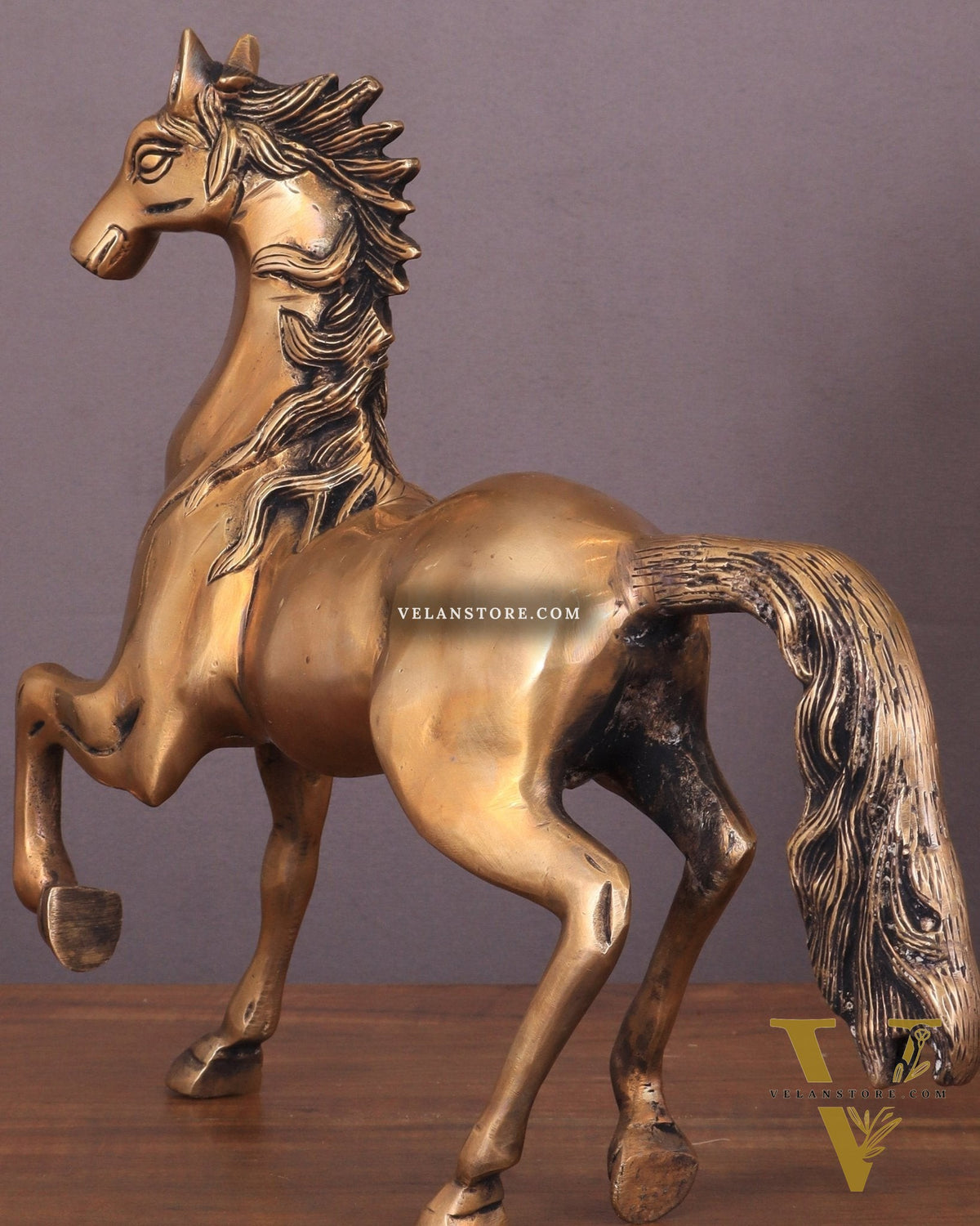 Brass Running Horse with One Leg Raised Vastu Statue 10"