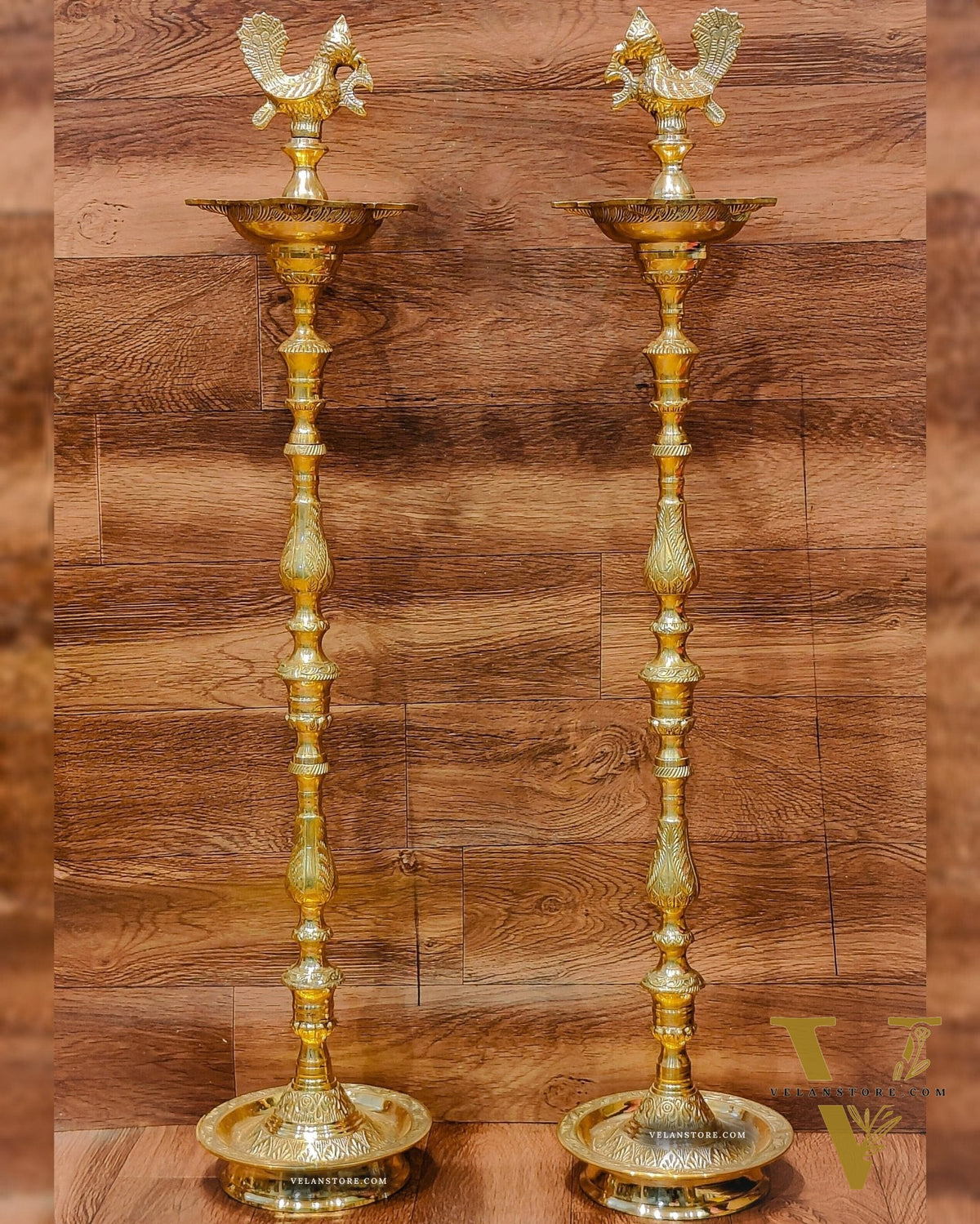 Brass Samai Peacock Inaugration Lamps 4 feet