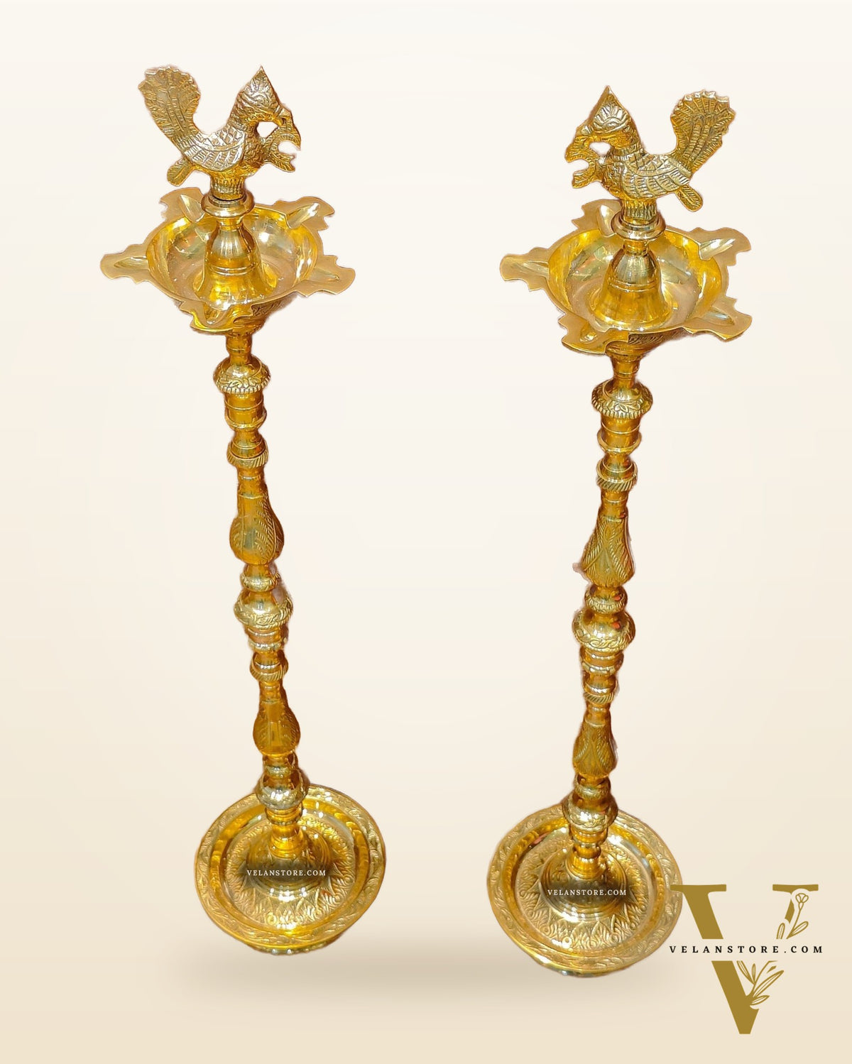 Brass Samai Peacock Inaugration Lamps 4 feet