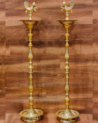 Brass Samai Peacock Inaugration Lamps 4 feet