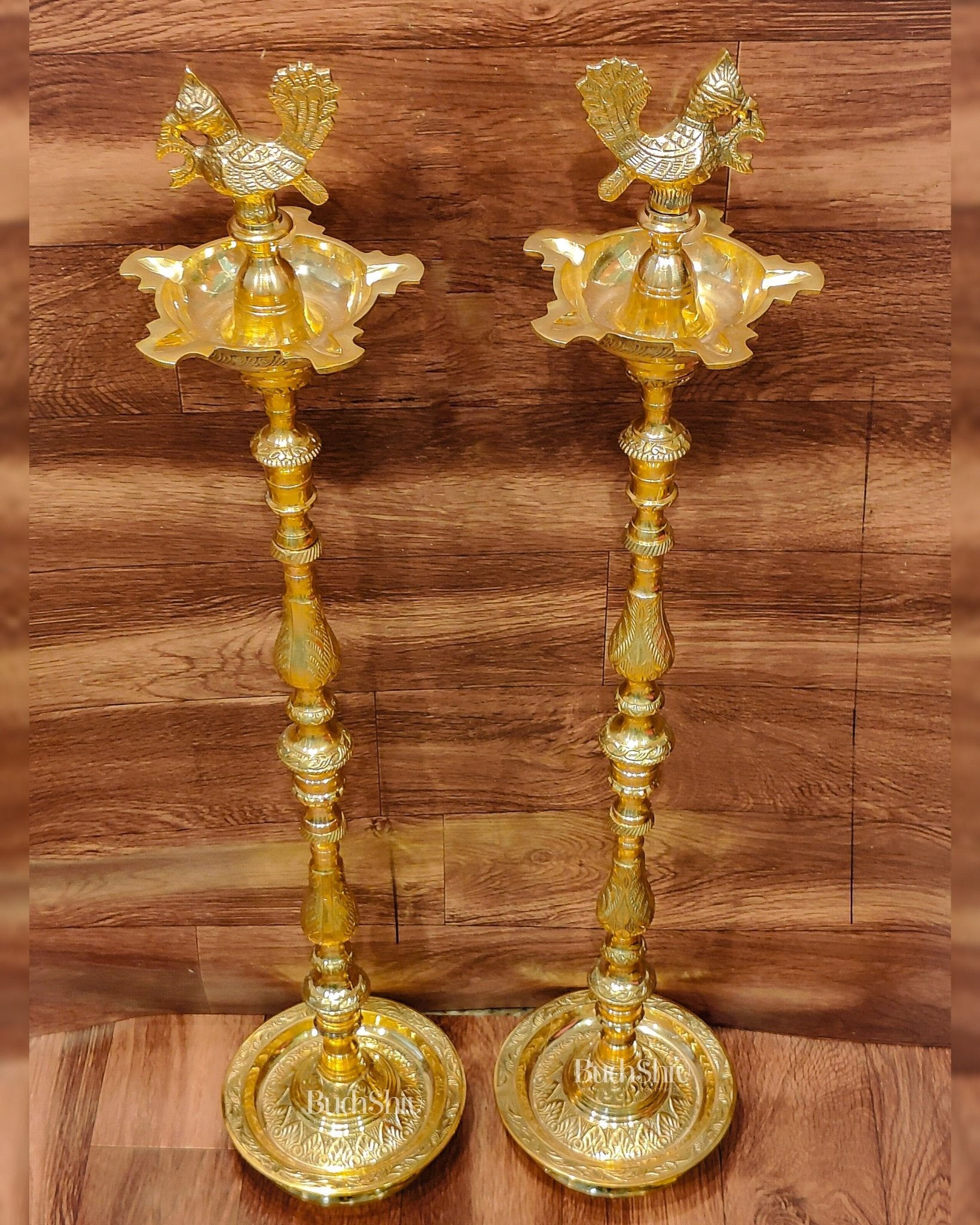 Brass Samai Peacock Inaugration Lamps 4 feet