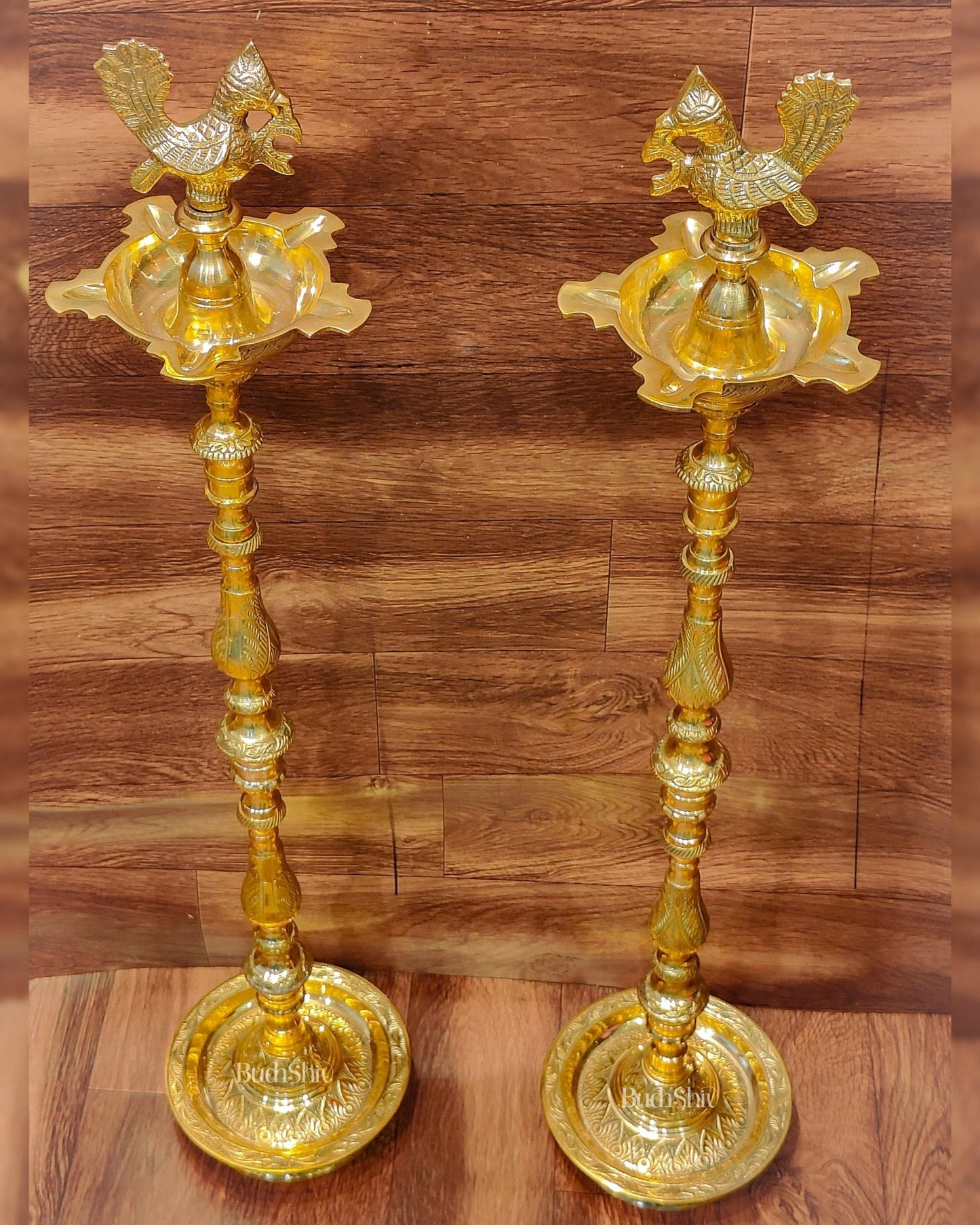Brass Samai Peacock Inaugration Lamps 4 feet
