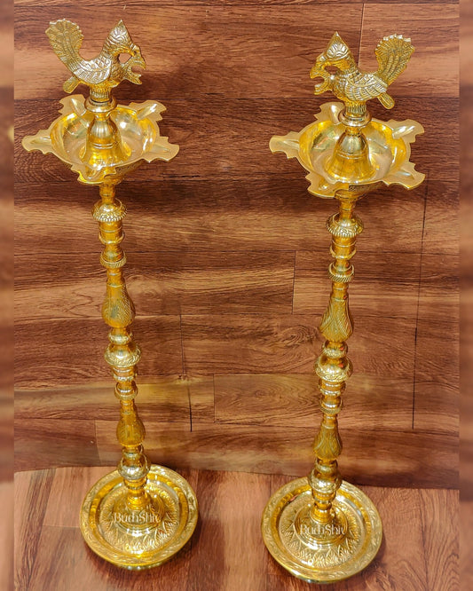 Brass Samai Peacock Inaugration Lamps 4 feet