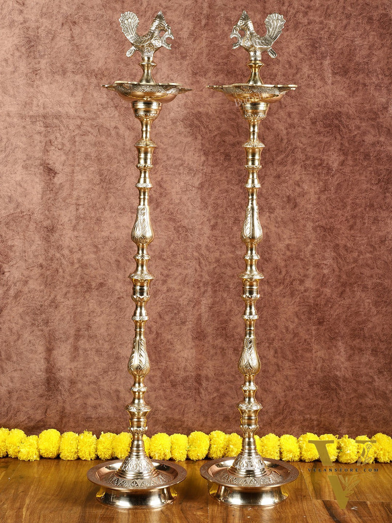 Brass Samai Peacock Inauguration Lamps 3 feet