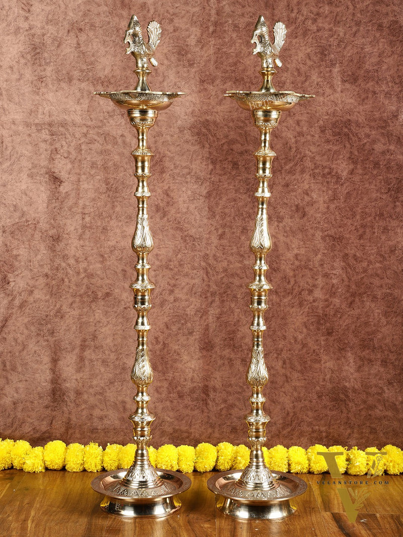 Brass Samai Peacock Inauguration Lamps 3 feet