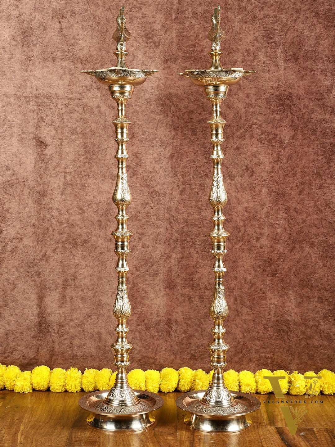 Brass Samai Peacock Inauguration Lamps 3 feet