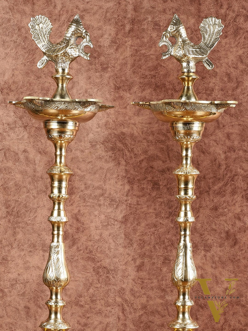 Brass Samai Peacock Inauguration Lamps 3 feet